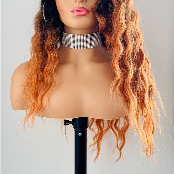 Long Wavy 24” Ombre Orange Copper Premium Fiber Lace Front Wig - Picture 8 of 14